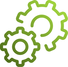 Gradient green gear icon.